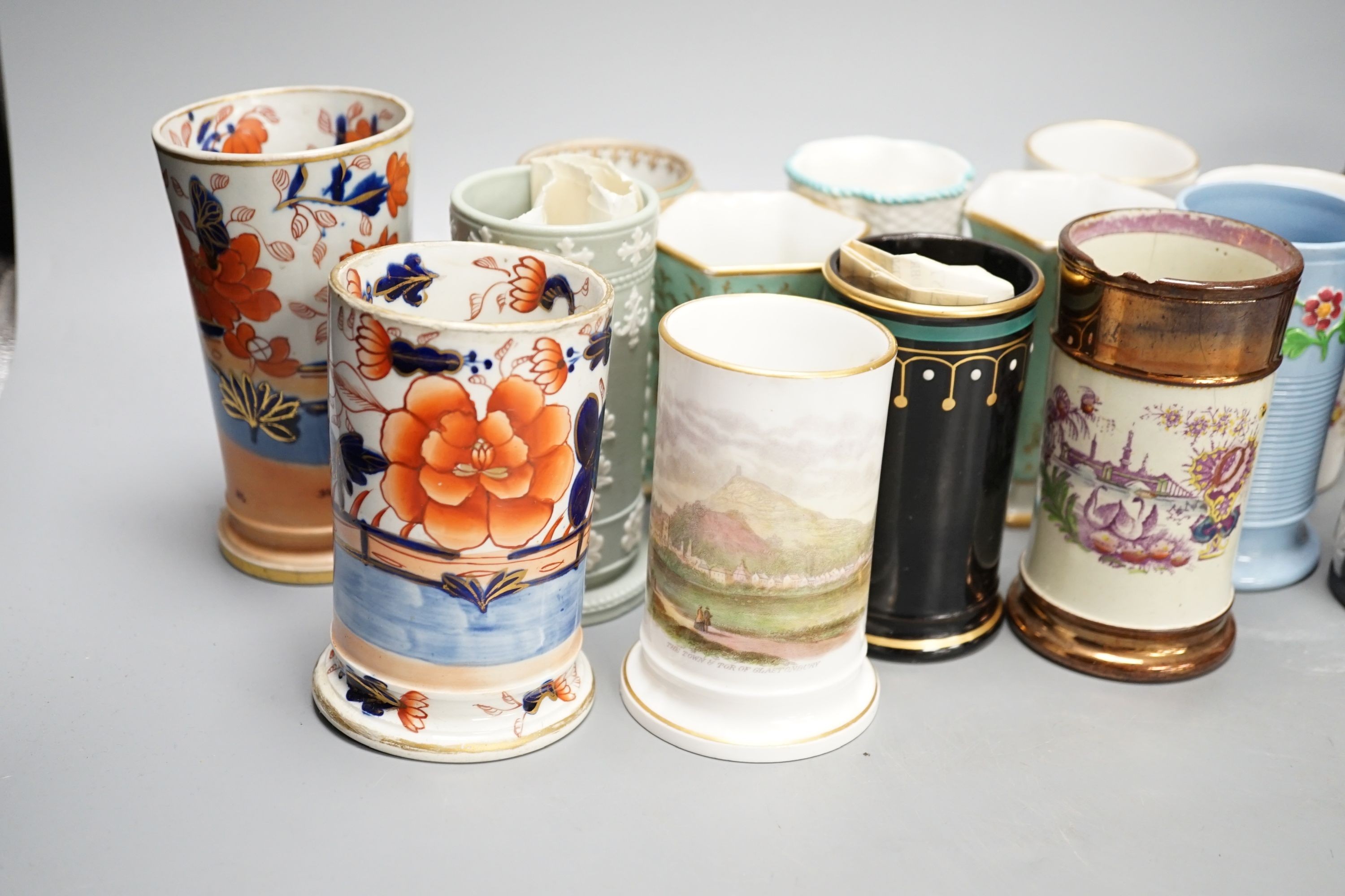 Eighteen various Victorian ceramic spill vases, including Masons and Dudson, tallest 16cm.